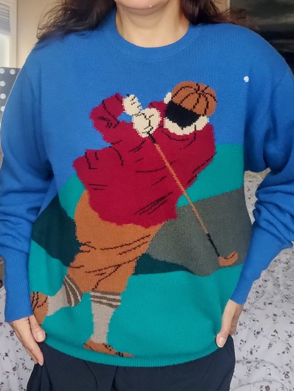 N.Peal Cashmere Vintage Blue Golf Crewneck Sweater Large